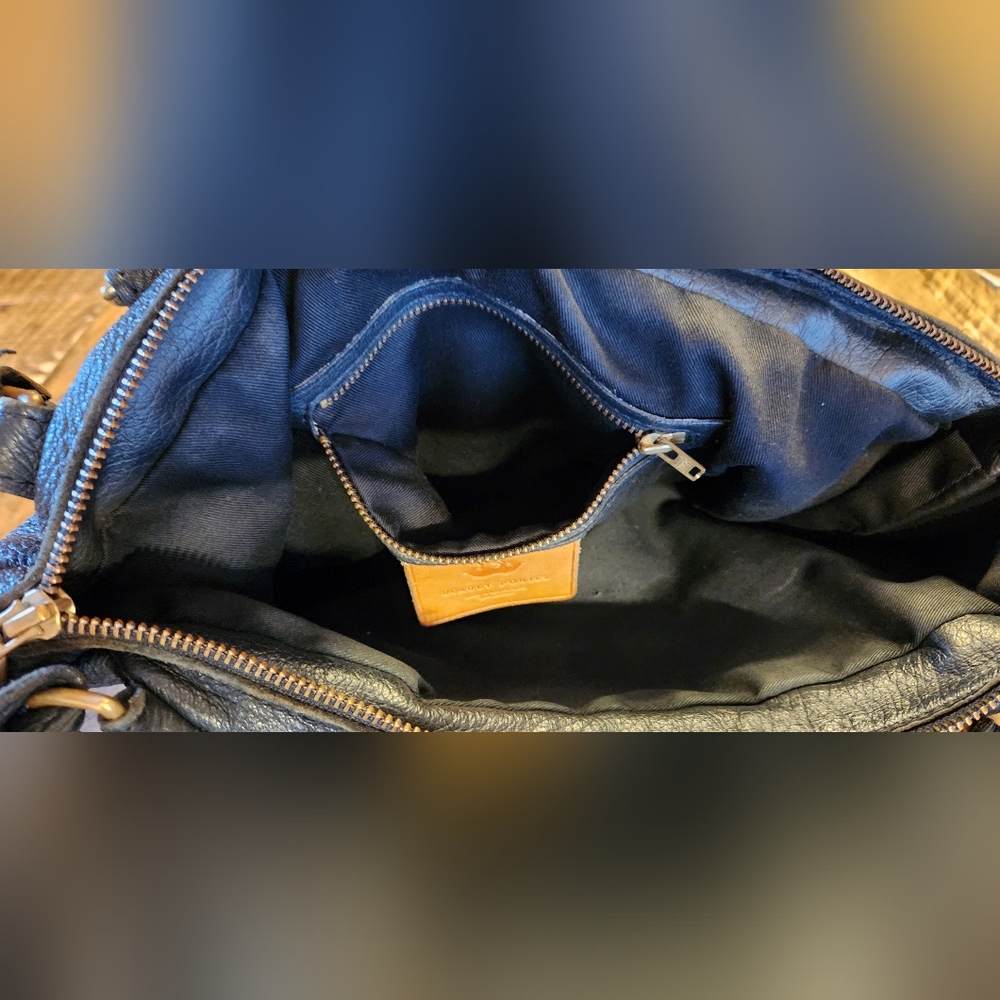 Black Leather Shoulder Bag with Gold Hardware - Picture 7 of 11